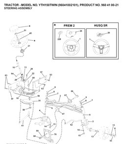 Steering Diagram and Parts List for YTH150 (96041002101)(2008-01) Husqvarna Lawn Tractor