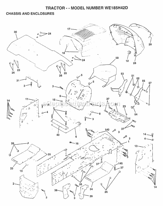 Chassis And Enclosures Diagram and Parts List for WE185H42D 1998 Husqvarna Lawn Tractor