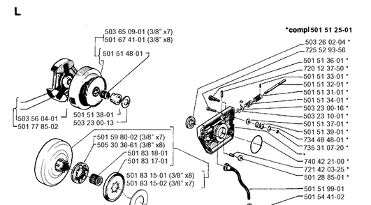 Clutch And Oil Pump Diagram and Parts List for 266 1993-09 replaced by 266 Husqvarna Chainsaw