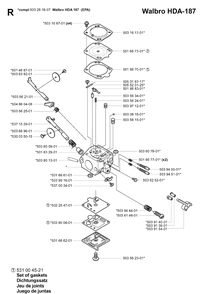 Carburetor Details Diagram and Parts List for 250R  Husqvarna Brush Cutter