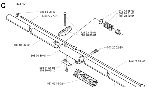 Shaft Diagram and Parts List for 232RD 20001400001-Current Husqvarna Brush Cutter