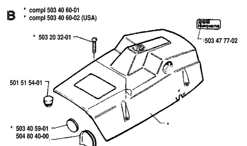 Cover Diagram and Parts List for 268 19910500001-19933600000 Husqvarna Chainsaw