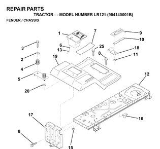 Chassis And Enclosures Diagram and Parts List for LR121 (954140001B)(1997-01) Husqvarna Lawn Tractor