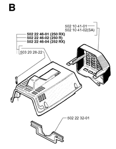 Cylinder Cover Diagram and Parts List for 250RX 19973100001 & Above Husqvarna Trimmer