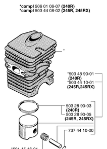 Piston / Cylinder Diagram and Parts List for 240 2002-08 Husqvarna Brush Cutter