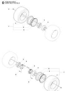 Wheels And Tires Diagram and Parts List for PT26D (965160601)(2008-03) Husqvarna Lawn Mower