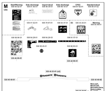 Decals Diagram and Parts List for PR15 2003-01 Husqvarna Lawn Mower