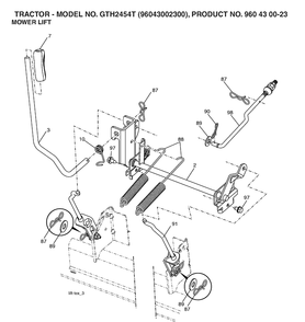 Mower Lift / Deck Lift Diagram and Parts List for GTH2454T (96043002300)(2006-03) Husqvarna Lawn Tractor