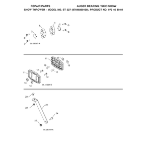 Auger Bearing/Skid Show Diagram and Parts List for ST227-970528702  Husqvarna Snow Blower