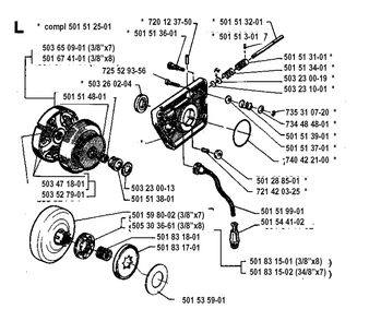 Clutch And Oil Pump Diagram and Parts List for 272XP 19930100001-19970100000 Husqvarna Chainsaw