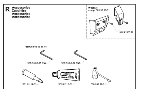 Accessories Diagram and Parts List for 362XP 19994500001-20014000000 Husqvarna Chainsaw