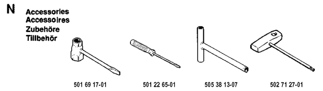 Accessories 2 Diagram and Parts List for 55 19900100001-19914000000 Husqvarna Chainsaw