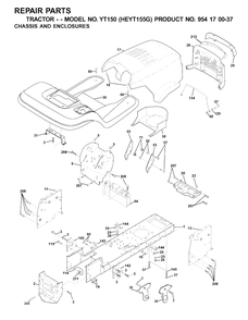 Chassis And Enclosures Diagram and Parts List for YT150 (954170037-G)(2001-01) Husqvarna Lawn Tractor