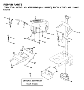 Engine Diagram and Parts List for YTH1848XP (954170057-C)(2003-01) Husqvarna Lawn Tractor
