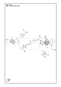 Cylinder Head Diagram and Parts List for HH212 598609601, 598609602, 598609603 Husqvarna Engine