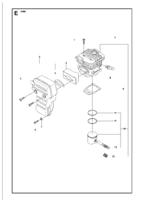 Cylinder, Piston And Muffler Diagram and Parts List for K960 2007-07 Husqvarna Circular Saw