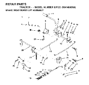 Brake / Rear Mower Lift Diagram and Parts List for LR122 (954140105A)(1999-09) Husqvarna Lawn Tractor