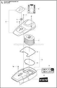 Air Filter Diagram and Parts List for K1270II  Husqvarna Concrete Saw