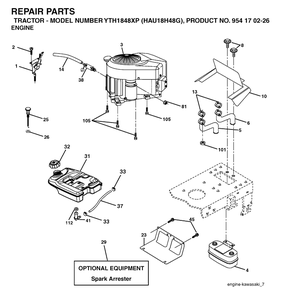 Engine Diagram and Parts List for YTH1848XP (HAU18H48G)(2004-09) Husqvarna Lawn Tractor
