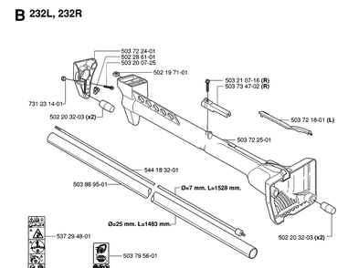 Tower Diagram and Parts List for 232R 20061400001-20144900000 Husqvarna Brush Cutter