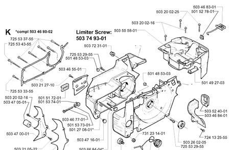 Crankcase Diagram and Parts List for 394XP 19980900001-Current Husqvarna Chainsaw