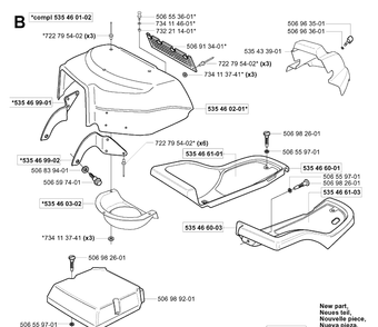 Hood Diagram and Parts List for RIDER155 (953533805)(2005-01) Husqvarna Lawn Mower