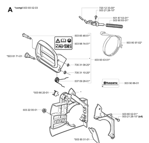 Chain Brake Diagram and Parts List for 334T 20034400001-20040100000 Husqvarna Chainsaw