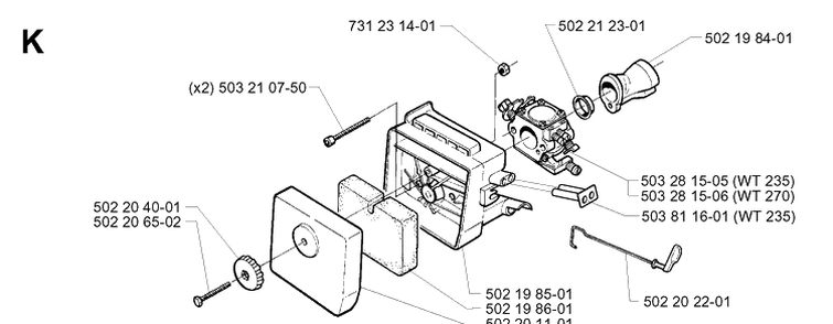 Carburetor And Air Filter Diagram and Parts List for 235P 19970500001-Current Husqvarna Pole Saw