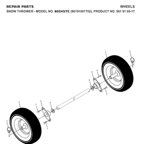 Wheels And Tires Diagram and Parts List for 8024STE (96191001702)(2007-10) Husqvarna Snow Blower
