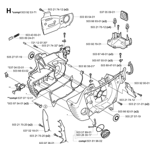 Crankcase Diagram and Parts List for 359 20014000001-20041800000 Husqvarna Chainsaw