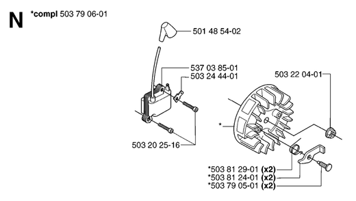Ignition System Diagram and Parts List for 232R 20144900001 & Above Husqvarna Trimmer
