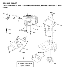 Engine Diagram and Parts List for YTH1848XP (954170057-D)(2003-01) Husqvarna Lawn Tractor