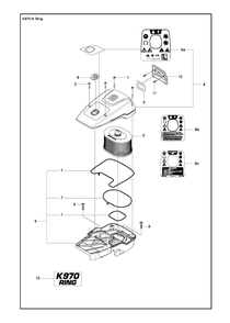 Air Filter Cover Diagram and Parts List for K970IIIRING 2017-03 Husqvarna Circular Saw