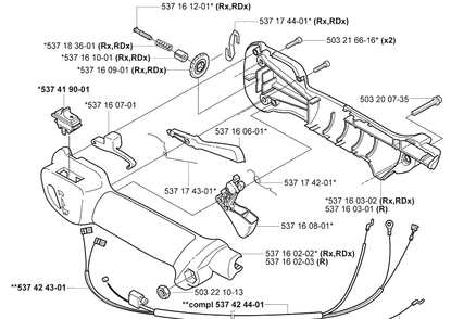 Throttle Assembly Diagram and Parts List for 325RDX 2005-05 Husqvarna Brush Cutter