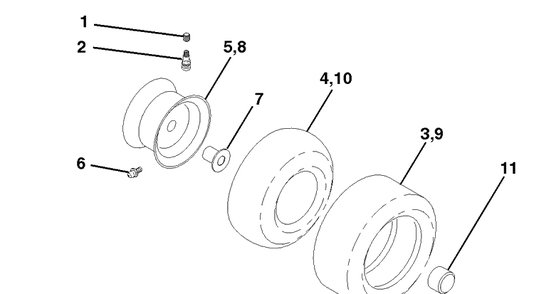 Wheels And Tires Diagram and Parts List for LTH120 (954140013A)(1997-12) Husqvarna Lawn Mower