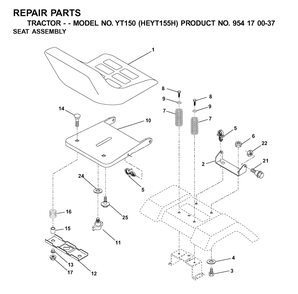 Seat Diagram and Parts List for YT150 (954170037-H)(2001-09) Husqvarna Lawn Tractor