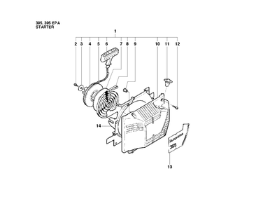 Starter Diagram and Parts List for 395XP/ (XPG - 395 XP EPA)(20102200001-20163899999) Husqvarna Chainsaw