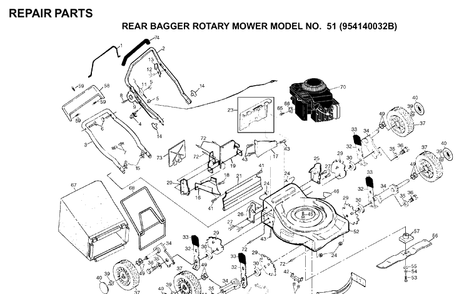 Product Complete Diagram and Parts List for 51 (954140032B)(1997-01) Husqvarna Lawn Mower