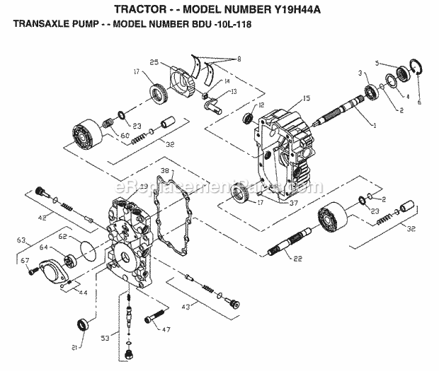 Transaxle Diagram and Parts List for Y19H44A 1995 Husqvarna Lawn Tractor