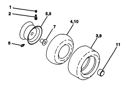 Wheels And Tires Diagram and Parts List for YT150 (954840021-A)(1996-01) Husqvarna Lawn Tractor