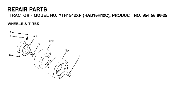 Wheels And Tires Diagram and Parts List for YTH1542XP (HAU15H42C, 954568625)(2003-01) Husqvarna Lawn Tractor