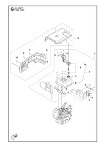 Fuel Tank Diagram and Parts List for HH420EFI 598610501, 598610502 Husqvarna Engine