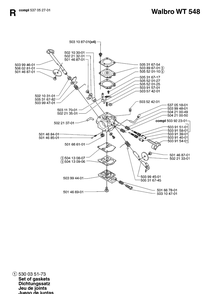 Carburetor Details Diagram and Parts List for 235RII  Husqvarna Brush Cutter