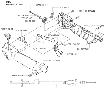 Trigger / Handle Diagram and Parts List for 324RX 2009-06 Husqvarna Brush Cutter