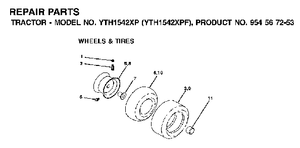 Wheels And Tires Diagram and Parts List for YTH1542XPF (954567253)(2002-03) Husqvarna Lawn Tractor