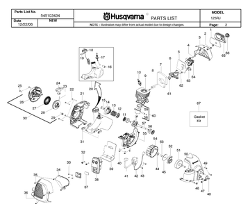 Engine Diagram and Parts List for 125RJ 20071300001-20082200000 Husqvarna Brush Cutter