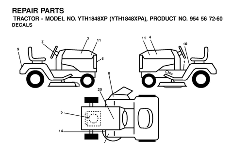 Decals Diagram and Parts List for YTH1848XP (954567260)(2001-02) Husqvarna Lawn Tractor