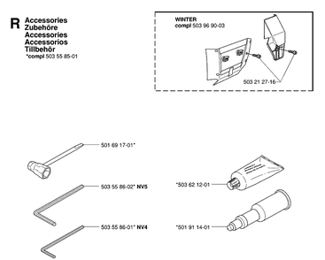 Accessories Diagram and Parts List for 362XP 20070100001-Current Husqvarna Chainsaw