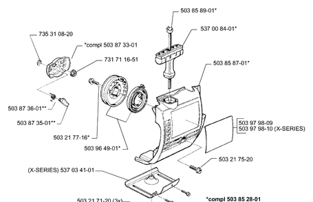 Starter Diagram and Parts List for 325E (X-SERIES)(1999-10) Husqvarna Edger