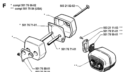 Muffler Diagram and Parts List for 55 19900100001-19914000000 Husqvarna Chainsaw